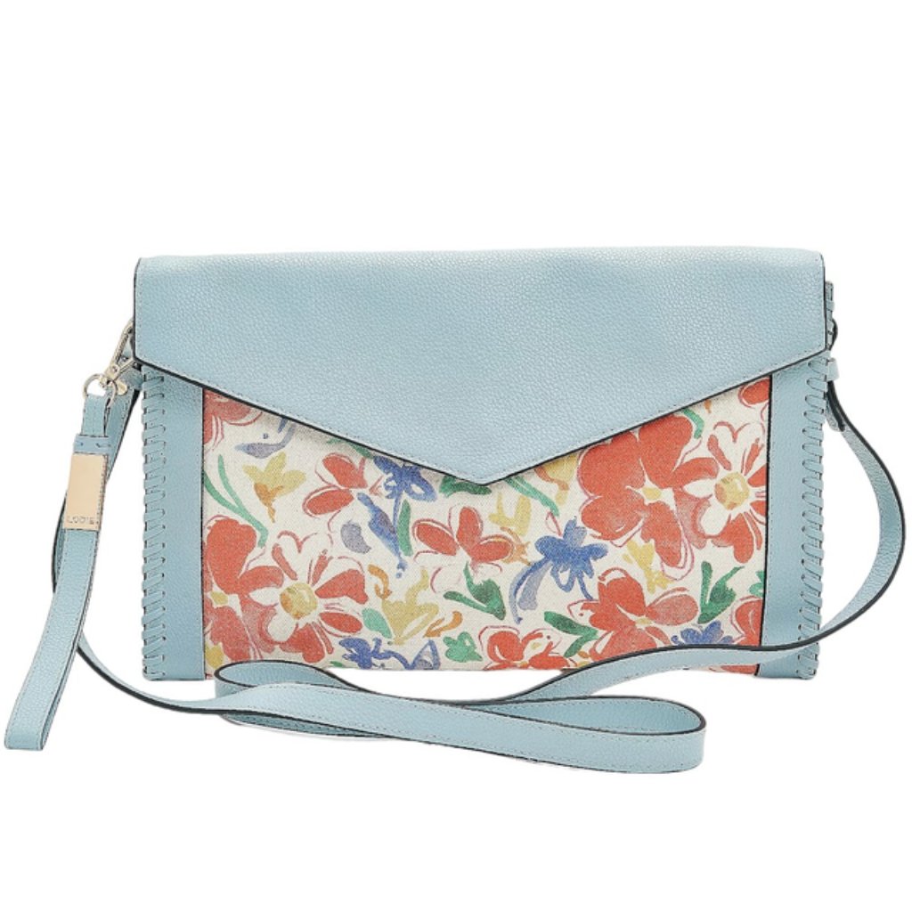 Lodis Printed Leather Envelope Clutch Milano Dusty Blue/Wildflower